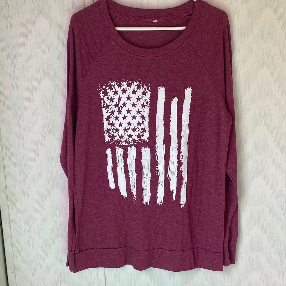 Burgundy Flag Print Tee Shirt Large